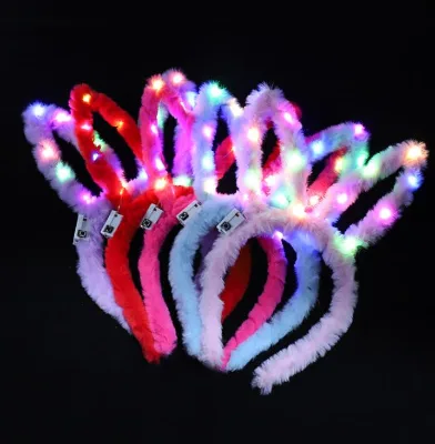 New Concert Party Decoration Plush Rabbit Ears Headdress Hair Bands Easter Bunny Ears Led Light up Headband