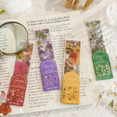 Natural Vintage Style Pressed Dried Flower PET Bookmarks for Reading Journals Book Lovers Book Annotation