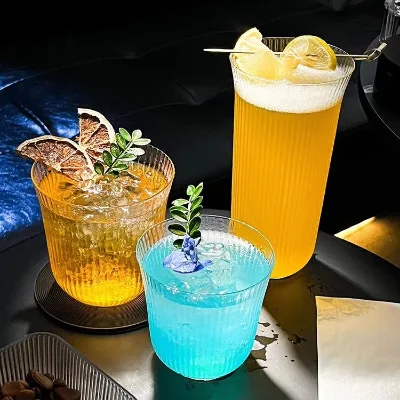 Ribbed Cocktail Glass Collins Glass Wide Mouth Highball Glass Large Capacity Glass Cup for Juice Sparkling Water