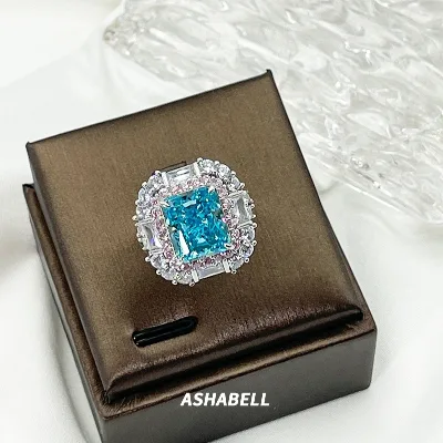 Fashionable 925 Sterling Silver Adjustable Ring Sapphire Zirconia 8 Karat Ice Flower Cut Diamond Ring for Women
