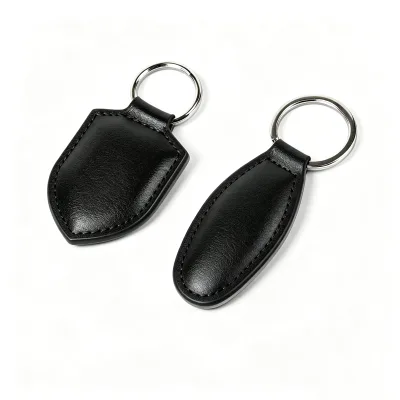 Custom logo Engrave Blank Black Leather Keychain Custom Shape Available