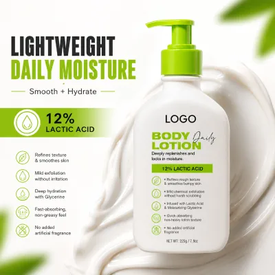 Private Label Daily Nourish Therapeutic Body Lotion for Dry Skin - No-Scrub Exfoliator and Moisturizer 12% Lactic Acid Lotion