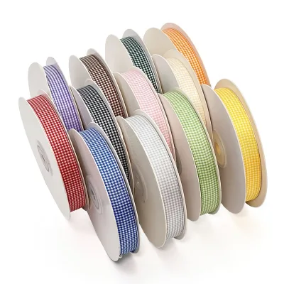 100% Polyester Taffeta Plaid Ribbon Double Face Buffalo Checkered Deco Gingham Woven Edge for Picnic Crafts and Decorations