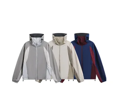 New American Outdoor Streetwear Color Block Hooded WindbreakerJacket Lightweight Oversized Zipper up Jacket