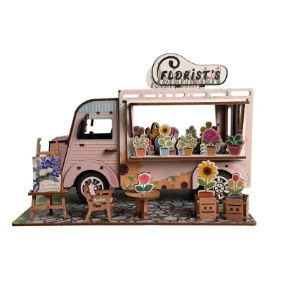 2025 Hot Selling Wooden Toys Handmade Kit DIY 3D Miniature Floral Car Puzzles Model (floral Car )