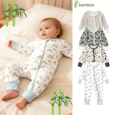 Long Sleeve Zipper Baby Bamboo Fiber 0-24 Months Custom Printing Breathable Bamboo Onesie
