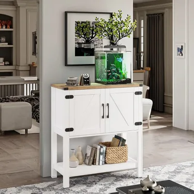 Modern Farmhouse Sideboard Console Table with 2 Storage Cabinets Coffee Bar Wooden Buffet for Entryway or Living Room Use