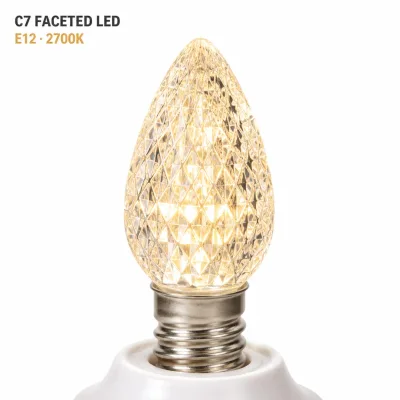 ETL Listed Dimmable C7 LED Multi Color Faceted Bulbs, E12 Base 1W 120V IP54 35lm, Outdoor Christmas Replacement Lights