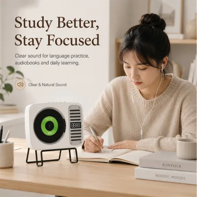 Rechargeable White CD Player for Bedroom, Study and Gift Market Sales
