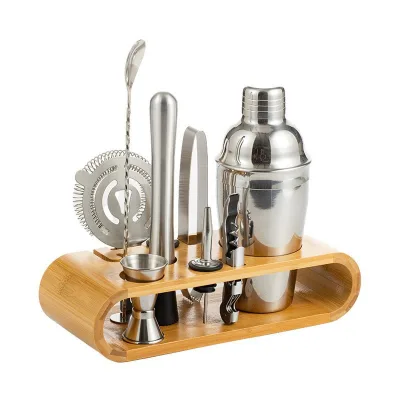 American Style Luxury Eco-Friendly Handmade Durable Wood Bar Set with Bamboo Stand and Barware Tools for Party Use