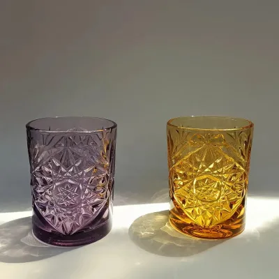 Hot Sale Colored Drinking Whisky Shot Glasses Cup Embossed Glass Tumbler Home Use