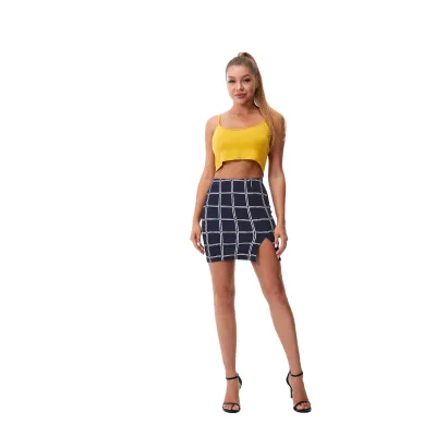Best Price Womens Adjustable Spaghetti Straps Crop Top and Plaid Mini Skirt 2 Piece Set Sexy Summer Shorts Set Women
