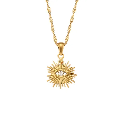 Trendy Stainless Steel Evil Eye Necklace for Women Zircon Devil's Eye Pendant with Gold Plating and Link Chain