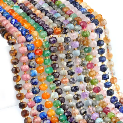 Wholesale 6*8MM Abacus Beads Wheel Beaded Necklace Trendy Tiger's Eye Rose Quartz Natural Stone Necklace for Summer Beach