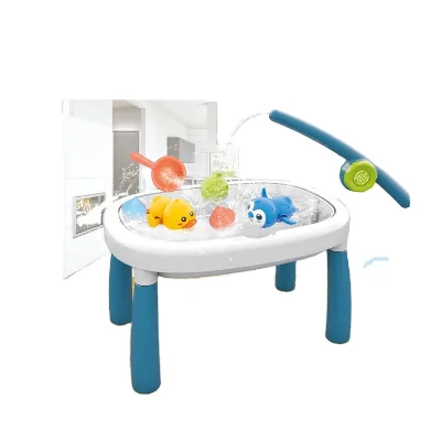 Aquatic Fishing Elliptical Table with Plastic Toy Fishing Pole Bath Time Fun Bath Toys