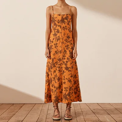100% Linen Korean Style Casual Dress for Women Elegant Strapless Slip Dress with Spaghetti Straps Solid Pattern Plus Size
