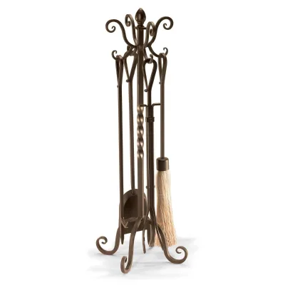 Pilgrim 19008 Victorian Fireplace Tools Set Wrought Iron Brushed Bronze Classic Design Indoor Fireplace Decor Accessories