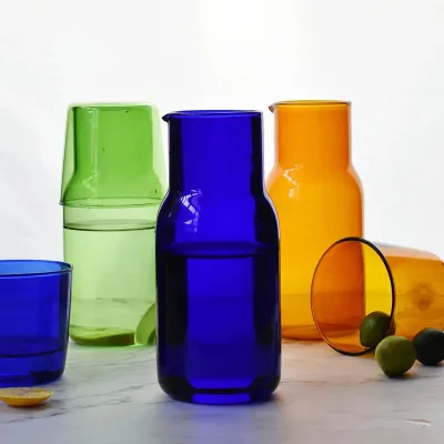 550ml Bedside Water Carafe With Multi-Color Glass Tumbler and Cup Made of High Borosilicate Glass