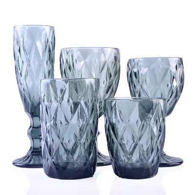 Solid Gray Wine Glass Cup Set Machine Made for Weddings and Special Occasions and Elegant Smoking Glassware