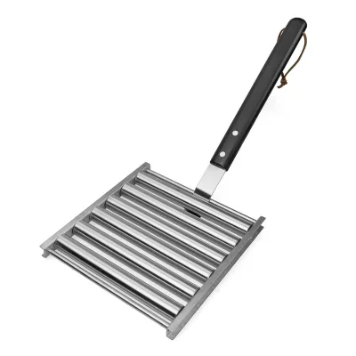 DAPHYLA DP-8927 Hot Dog Sausage Roller Rack Removable Stainless Steel Wooden Handle Heat Resistant Non-Stick Rolling Grill