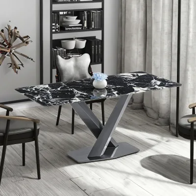 Dining Room Furniture Black Steel Base Villa Rectangle Desk 1.4/1.6/1.8meter 6people Home Interior Dinner Tables for Apartment
