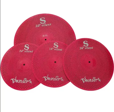 Low Volume Alloy Cymbal Set 14HIHAT/16CRASH/20RIDE Red Silent Mute High Grade Professional for Drum Set Practice