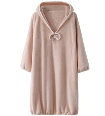Coral Fleece Absorbent Quick-drying Bathing Household Wearable Long-sleeved Bathrobe