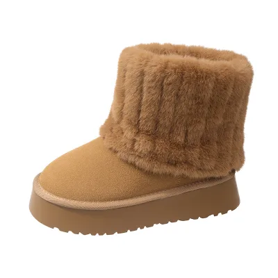 Hot Selling Plush Fur Boots Slouchy Warm Snow Boot Women Ankle Boots Thick Slip-on Plush Warm Shoes Winter Footwear
