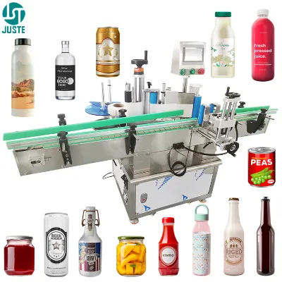 Automatic Label Applicator Round Glass Bottle Jar Juice Liquor 1L Sticker Labeling Machine With Barcode Coding Date Code Printer