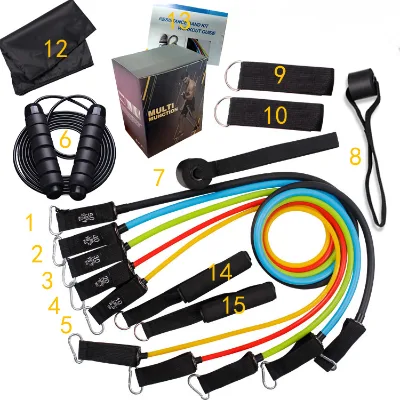 Heavy Strength 150LB 200LB Fitness Long Arm Rope 5 Pc Resistance Bands Set with Foam Handles Resistance Band Tube Set for Home