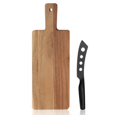 Stainless Steel Black Oxidation Cheese Knife with Acacia Wood Cutting Board-Eco-Friendly Durable Multi-Purpose
