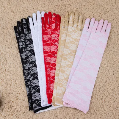 New Fashion 43cm Lace Floral Long Elbow Bridal Gloves for Women for Weddings and Parties