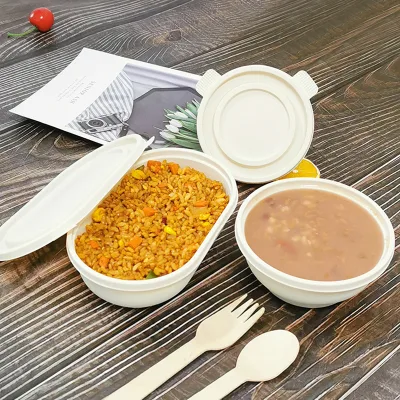 Environmentally Friendly Zeqiu Disposable Bowls 250ml~1250ml Made Corn Starch Beige Lid Separate Compartments Excellent Sealing