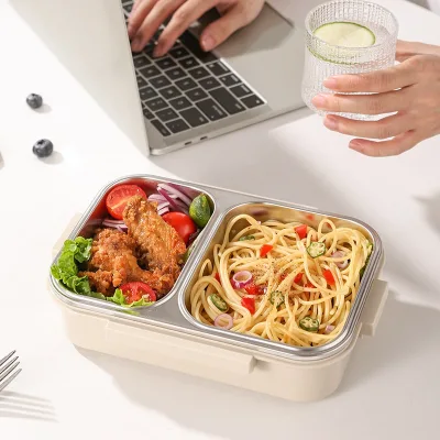Portable 304 Stainless Steel Lunch Box Anti-Odor Single Portable Sealed Square Design for Students and Office Use