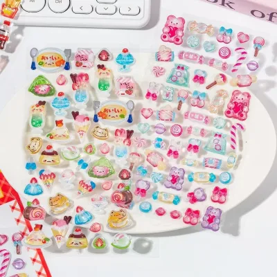 Custom Cute Cartoon Relief Decals Kawaii Food Candy 3D Epoxy Vinyl Waterproof Eco-Friendly Stickers for Phone Case Journal