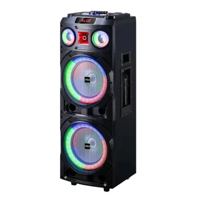 New Dual 12 Inch Stereo Woofer Karaoke Speaker With 2 Mic RGB Light HIFI Bass Wireless Blue-tooth Tower Outdoor Party Speaker