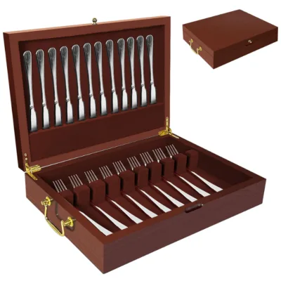 Silverware Solid Wood Storage Box with Lid Handle and Felt Lining Suitable for Tableware Home Decor and Gifts