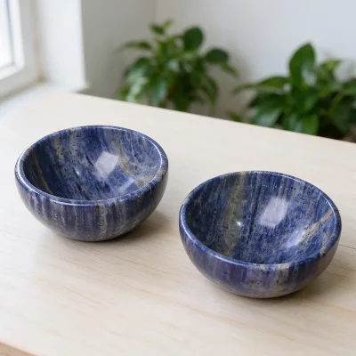 Wholesale Polished Crystal Carving Natural Blue Sodalite Round Crystal Bowl for Healing Decoration