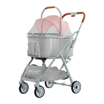 4 Wheels Foldable Traveling Lightweight Animal Gear Carriage for Small Medium Size Dogs & Cats Rabbit With Storage Basket