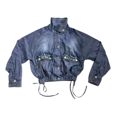 Fashion Pocket Button up Denim Outdoor Jackets Girl's Short elastic hem Jacket Women's Daily Wear Jackets
