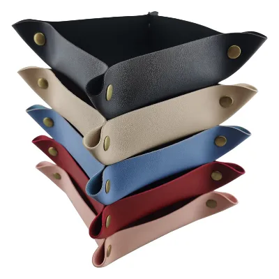Foldable Storage Box PU Leather Square Tray for Dice Table Games Key Wallet Coin Box Tray Desktop Storage Box
