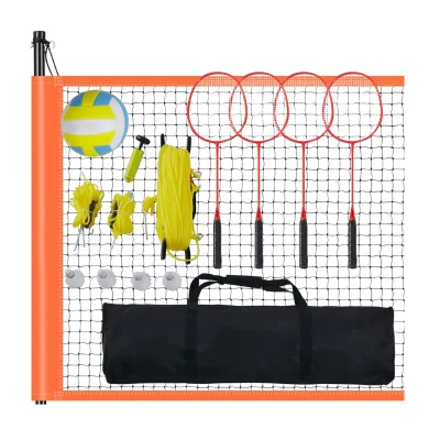 Outdoor Volleyball and Badminton Combo Net Set Portable Height Adjustable Steel Poles, Professional Combo Set