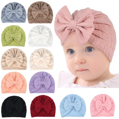Lovely Bowknot Hat Cute Solid Color Turban Soft Newborn Infant Cap Beanies Head Wraps Hair Headband Headdress Accessories