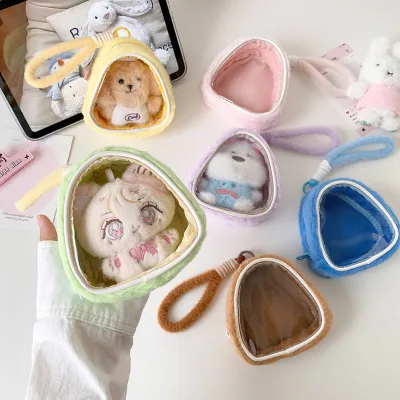 Macaron Triangle Plush Ita Bag Clear Window Mini Doll Display Handheld Storage Pendant Keychain