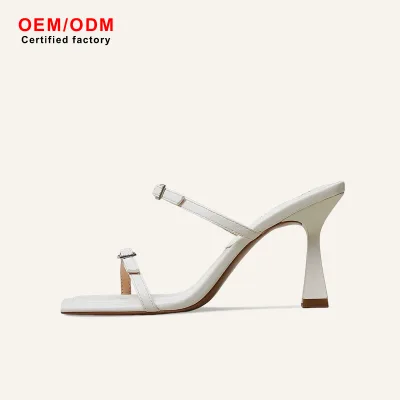 OEM Custom New Arrival Euro-American Style Sexy French White High Heels Women's Summer Single-Strap Sandals & High-Heeled Slides