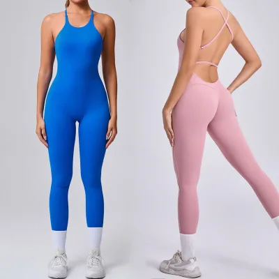 Women's Comfy Catsuit Design Spaghetti Adjustable Strap Sleeveless Bodycon One Piece Gym Fitness Yoga Jumpsuit Quick Dry