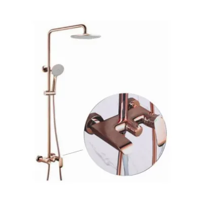 Modern High-end Hotel Bathroom Wall Mounted Rose Gold Rain Shower Set with Handheld Showerhead Adjustable Water Flow