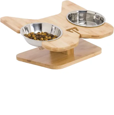 Solid Polished Durable Eco-Friendly Modern Bamboo Asian Zen Design Party Pet Bowl Stand Inclined Neck Protection Elevated for