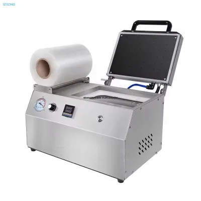 Foil Paper Packaging Electric Pneumatic Table Top Food Tray Sealing Machine Used Vacuum Skin Packing for Meat Fish