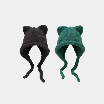 Cat Braid Knitted Hats Winter Outdoors Warm Cute Closed Toe Woolen Cap Ear Protection Beanie Hat